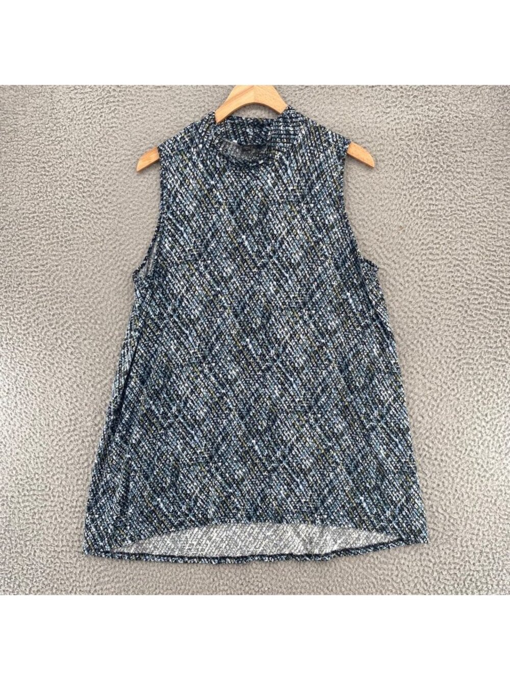 J Jill Top Women Medium Wearever Black Multi Diamond Knit Mock Neck Tank Stretch
